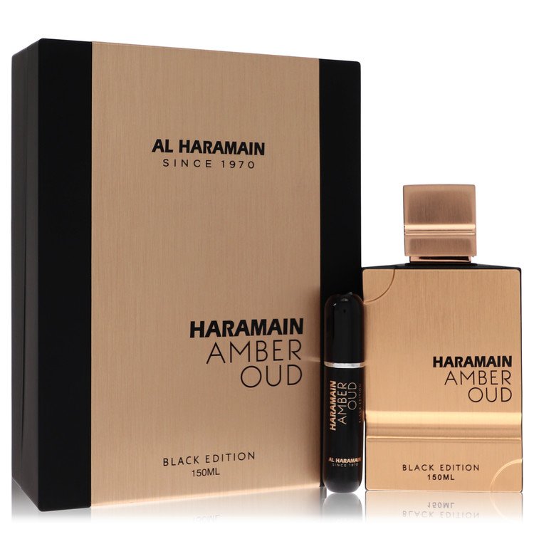 Al Haramain Amber Oud Black Edition by Al Haramain Gift Set 5 oz 5 oz Eau De Parfum Spray + 0.34 oz Refillable Spray Al Haramain Amber Oud Black Edition by Al Haramain Gift Set 5 oz 5 oz Eau De Parfum Spray + 0.34 oz Refillable Spray